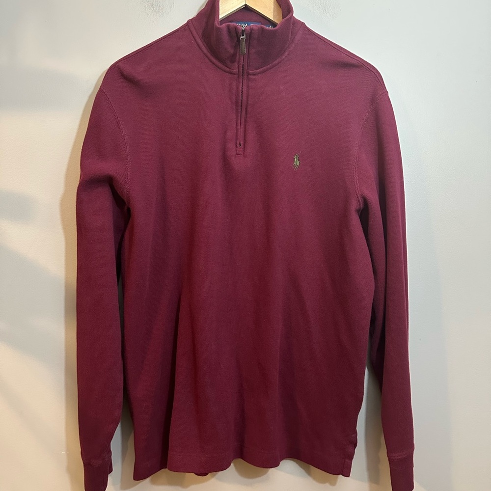 Polo Ralph Lauren Men's Estate-Rib Cotton Quarter-Zip Pullover Medium Maroon